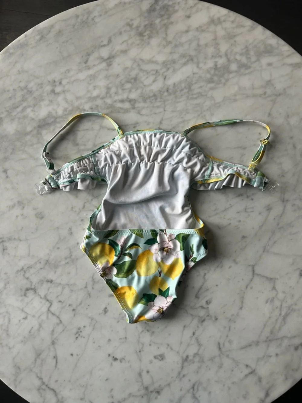 Mayoral Girls Lemon Floral Ruffle One-Piece Swimsuit - Yellow & Green size 3T